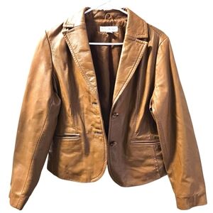 VTG Tan Leather Jacket Petite Sophisticate M Genuine Leather Lined Boho Peasant